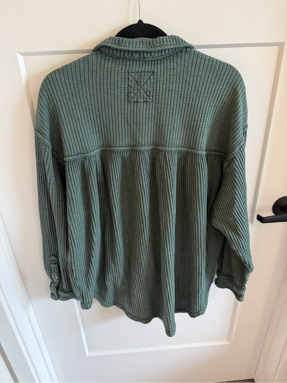 Aerie Oversized Waffle Knit Shacket Button Front Top Green Size Large - Picture 3 of 3